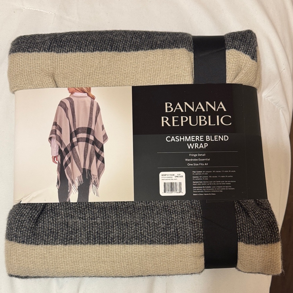Banana Republic Black and Cream Cashmere Blend Shawl